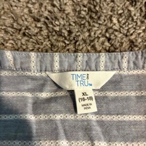 Time and Tru Blue White Striped Cotton Button Down Blouse XL 16-18 TT13100094918